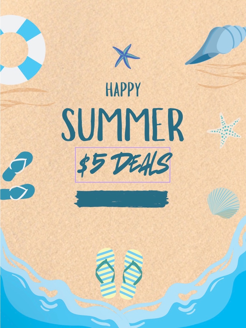 Happy Summer $5 Deals Beach Graphic Poster - Teal & Sand